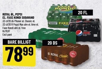 Løvbjerg Royal øl, pepsi el. faxe kondi sodavand tilbud