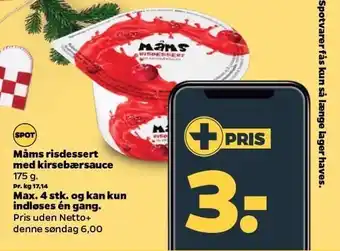 Netto Måms risdessert med kirsebærsauce tilbud