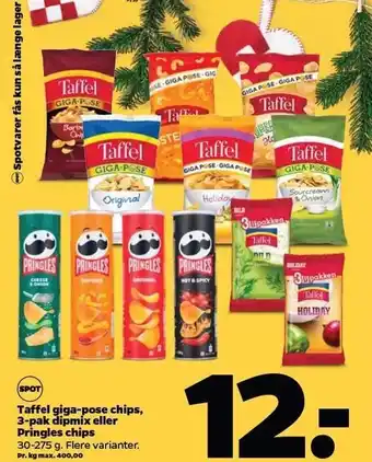 Netto Taffel giga-pose chips, 3-pak dipmix el. pringles chips tilbud