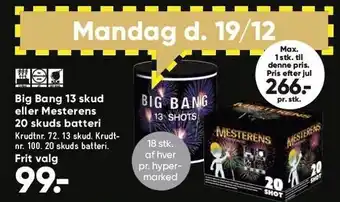 Bilka Big bang 13 skud el. mesterens 20 skuds batteri tilbud