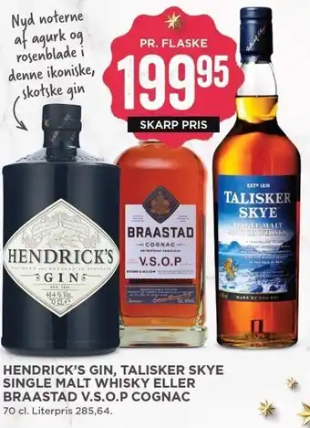 MENY Hendrick's gin, talisker skye single malt whisky el. braastad v.s.o.p. cognac tilbud