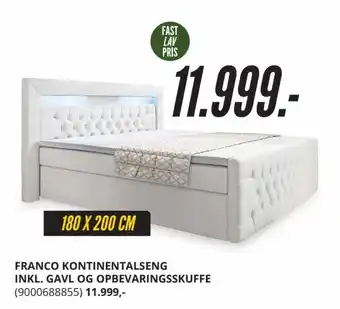 Franco Kontinentalseng Inkl. Gavl Og Opbevaringsskuffe