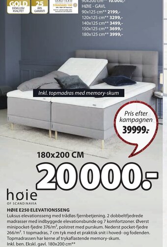 JYSK Høie E250 Elevationsseng tilbud