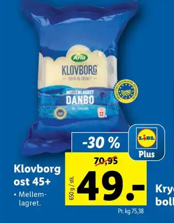 Lidl Klovborg skæreost danbo mellemlagret tilbud
