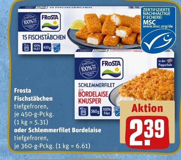 Frosta Fischstäbchen oder Schlemmerfilet Bordelaise tilbud hos REWE