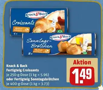 REWE DE Knack & Back Fertigteig Croissants oder Fertigteig Sonntagsbrötchen tilbud