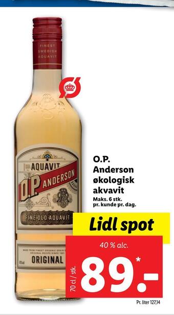 Lidl O.p anderson økologisk akvavit tilbud