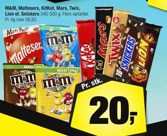 Calle M&M, Maltesers, KitKat, Mars, Twix, Lion el. Snickers tilbud
