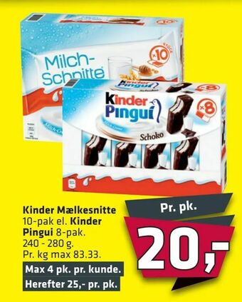 Fleggaard Kinder Mælkesnitte el. Kinder Pingui tilbud