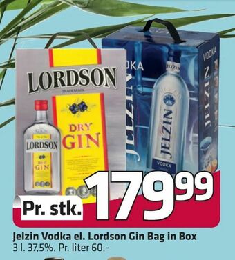 Fleggaard Jelzin Vodka el. Lordson Gin Bag in Box tilbud