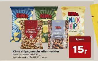 Kvickly Kims chips, snacks eller nødder tilbud