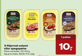 Kvickly 3-Stjernet salami eller spegepølse tilbud