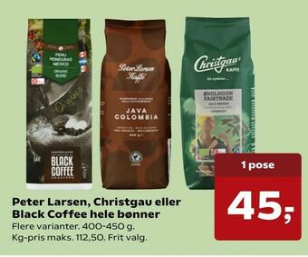 Kvickly Peter Larsen, Christgau eller Black Coffee hele bønner tilbud