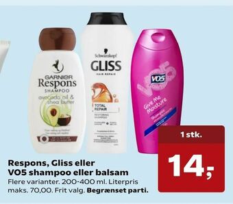 Kvickly Respons, Gliss eller VO5 shampoo eller balsam tilbud