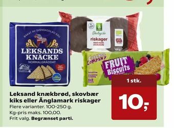 Kvickly Leksand knækbrød, skovbær kiks eller Änglamark riskager tilbud