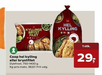 SuperBrugsen Coop hel kylling eller brystfilet tilbud
