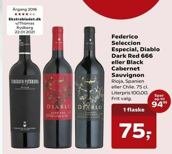 SuperBrugsen Federico Seleccion Especial, Diablo Dark Red 666 eller Black Cabernet Sauvignon tilbud