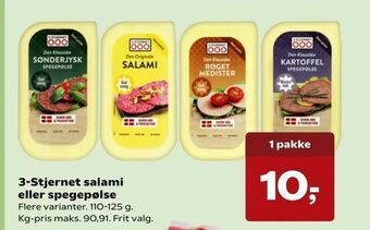 SuperBrugsen 3-Stjernet salami eller spegepølse tilbud