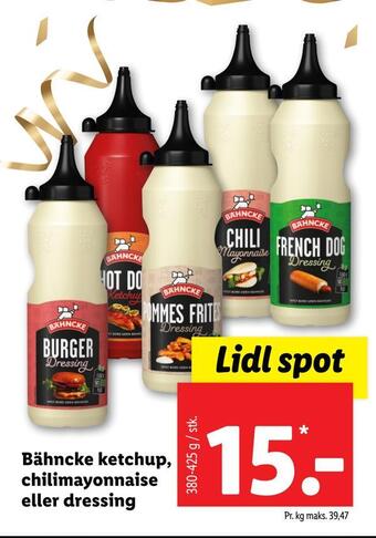 Lidl Bähncke ketchup, chilimayonnaise eller dressing tilbud
