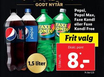 Lidl Pepsi, pepsi max, faxe kondi eller faxe kondi free tilbud