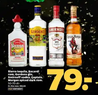 Netto Sierra tequila, bacardi rom, gordons gin, smirnoff vodka, captain morgan spiced dark rom tilbud