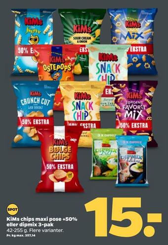 Netto Kims chips maxi pose +50% eller dipmix 3-pak tilbud