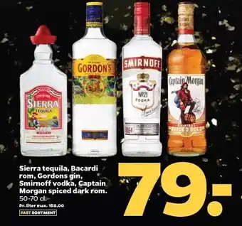 Netto Sierra tequila, bavardi rom, gordons gin, smirnoff vodka, captain morgan spiced dark rom tilbud