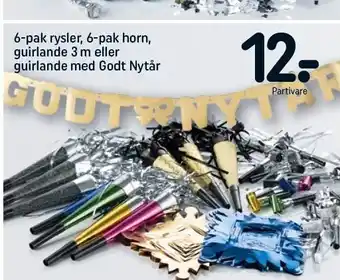 REMA 1000 6-pak rysler, 6-pak horn, guirlande 3 m. el. guirlande med godt nytår tilbud