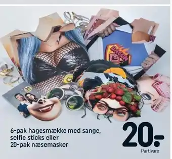 REMA 1000 6-pak hagesmække med sange, selfie sticks el. 20-pak næsemasker tilbud
