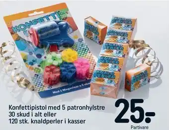 REMA 1000 Konfettipistol med 5 patronhylstre 30 skud i alt el. 120 stk. knaldperler i kasser tilbud