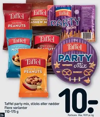 REMA 1000 Taffel party mix, sticks el. nødder tilbud