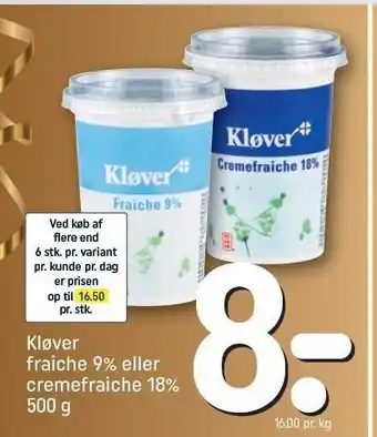 REMA 1000 Kkløver fraiche 9% el. cremefraice 18% tilbud