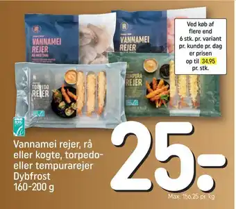 REMA 1000 Vannamei rejer, rå eller kogte, torpedo eller tempurarejer tilbud