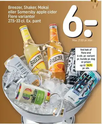 REMA 1000 Breezer, shaker, mokai eller somersby apple cider 27,5-33 cl. ex. pant tilbud
