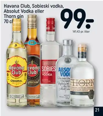 Havana club, sobieski vodka, absolut vodka eller thorn gin