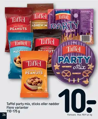 REMA 1000 Taffel party mix, sticks eller nødder tilbud