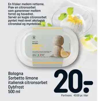 REMA 1000 Bologna sorbetto limone italiensk citronsorbet dybfrost tilbud