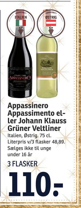 SPAR Appassinero appassimento eller johann klauss grüner veltliner tilbud