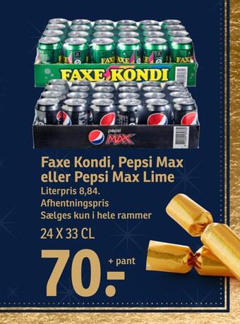 SPAR Faxe kondi, pepsi max eller pepsi max lime tilbud