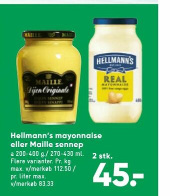 Bilka Hellmann's mayonnaise eller Maille sennep tilbud