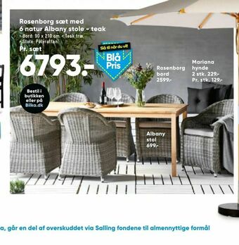 Bilka Rosenborg sæt med 6 natur Albany stole - teak tilbud