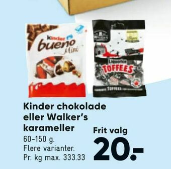 Bilka Kinder chokolade eller Walker's karameller tilbud