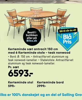 Bilka Kerteminde sæt antracit 150 cm med 6 Kerteminde stole - teak nonwood tilbud