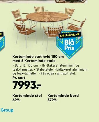 Bilka Kerteminde sæt hvid 150 cm med 6 Kerteminde stole tilbud