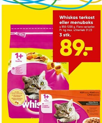 Bilka Whiskas tørkost eller menuboks tilbud