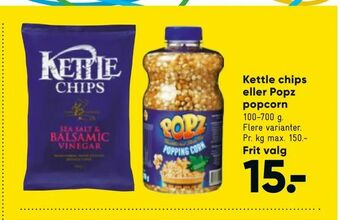 Bilka Kettle chips eller Popz popcorn tilbud
