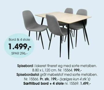 Daells Bolighus Sættilbud bord + 4 stole tilbud