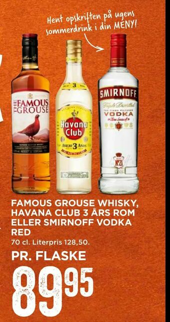 MENY Famous grouse whisky, havana club 3 års rom eller smirnoff vodka red tilbud