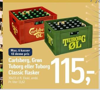 Føtex Carlsberg, grøn tuborg eller tuborg classic flasker tilbud
