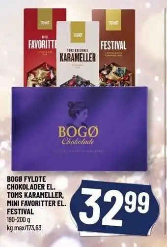 Løvbjerg Bogø fyldte chokolader el. toms karameller, mini favoritter el. festival tilbud